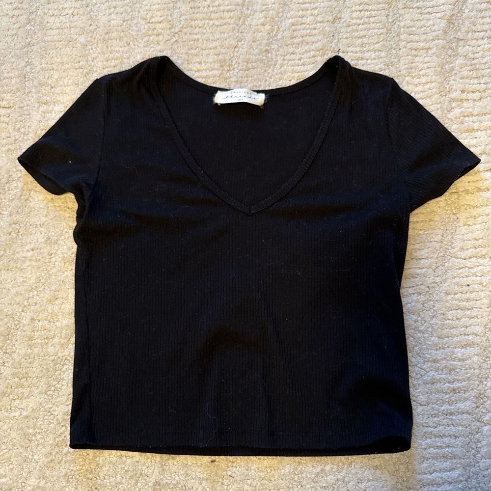 American Threads Black V-Neck Short Sleeve Tee